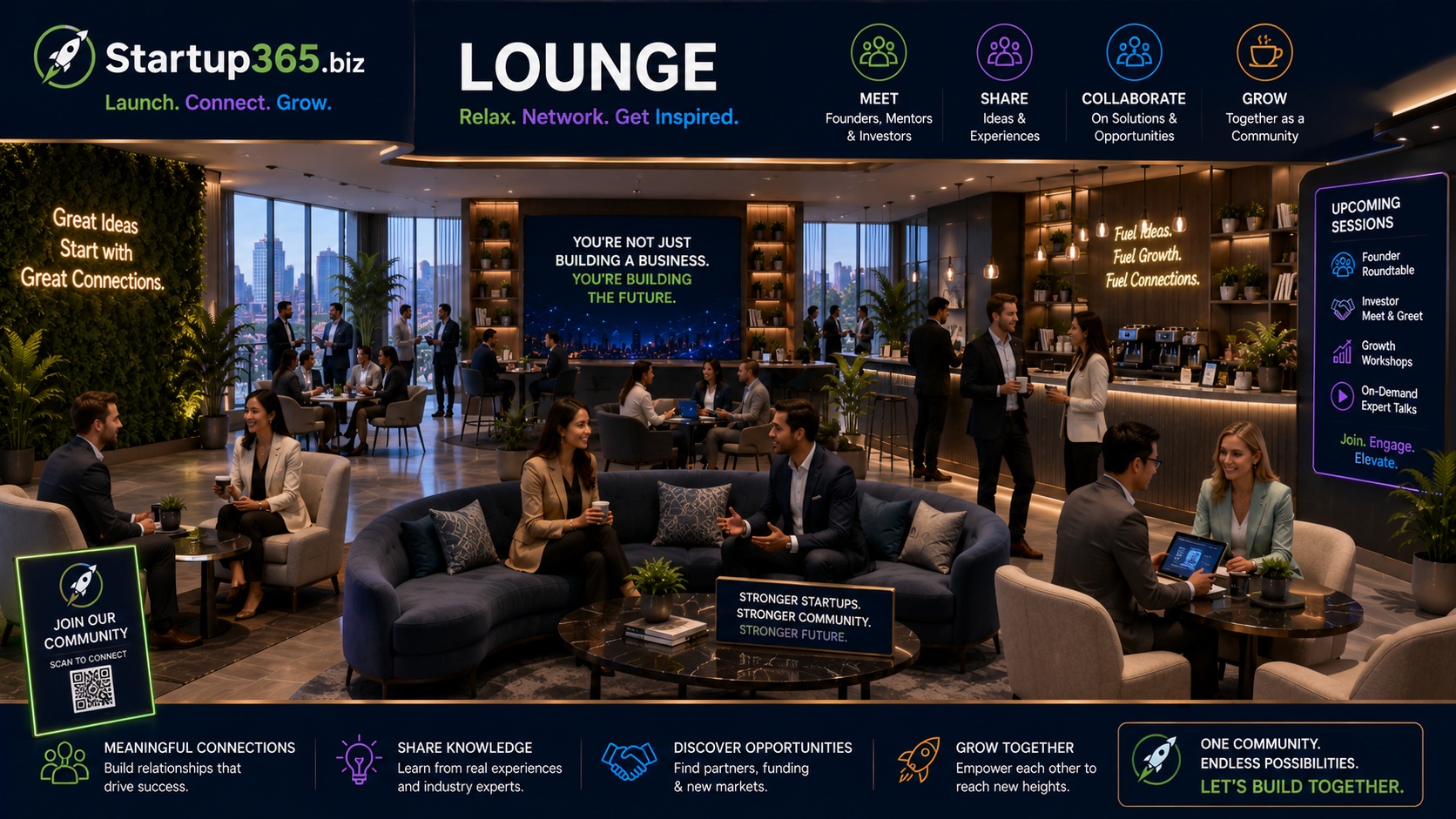 Startup365 virtual networking lounge where founders, investors and mentors connect year-round